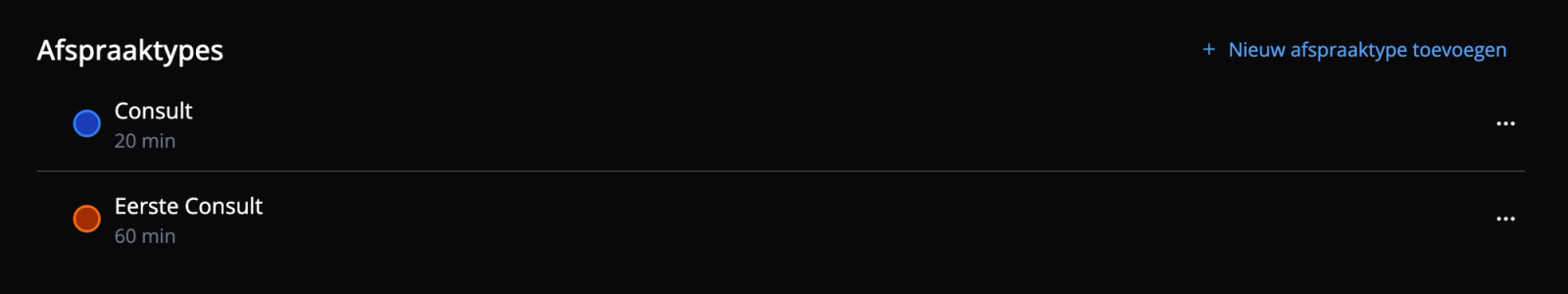 Overzicht van afspraaktypes in Flux