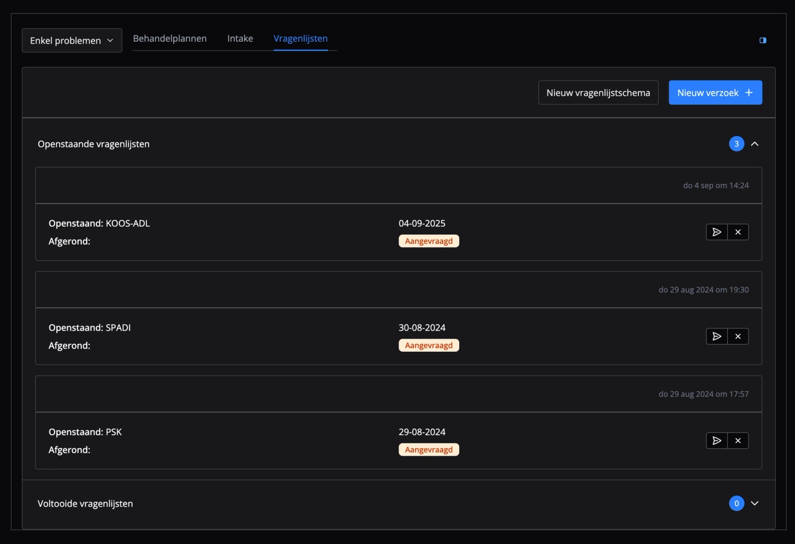 Individuele vragenlijsten versturen vanuit het behandeltraject