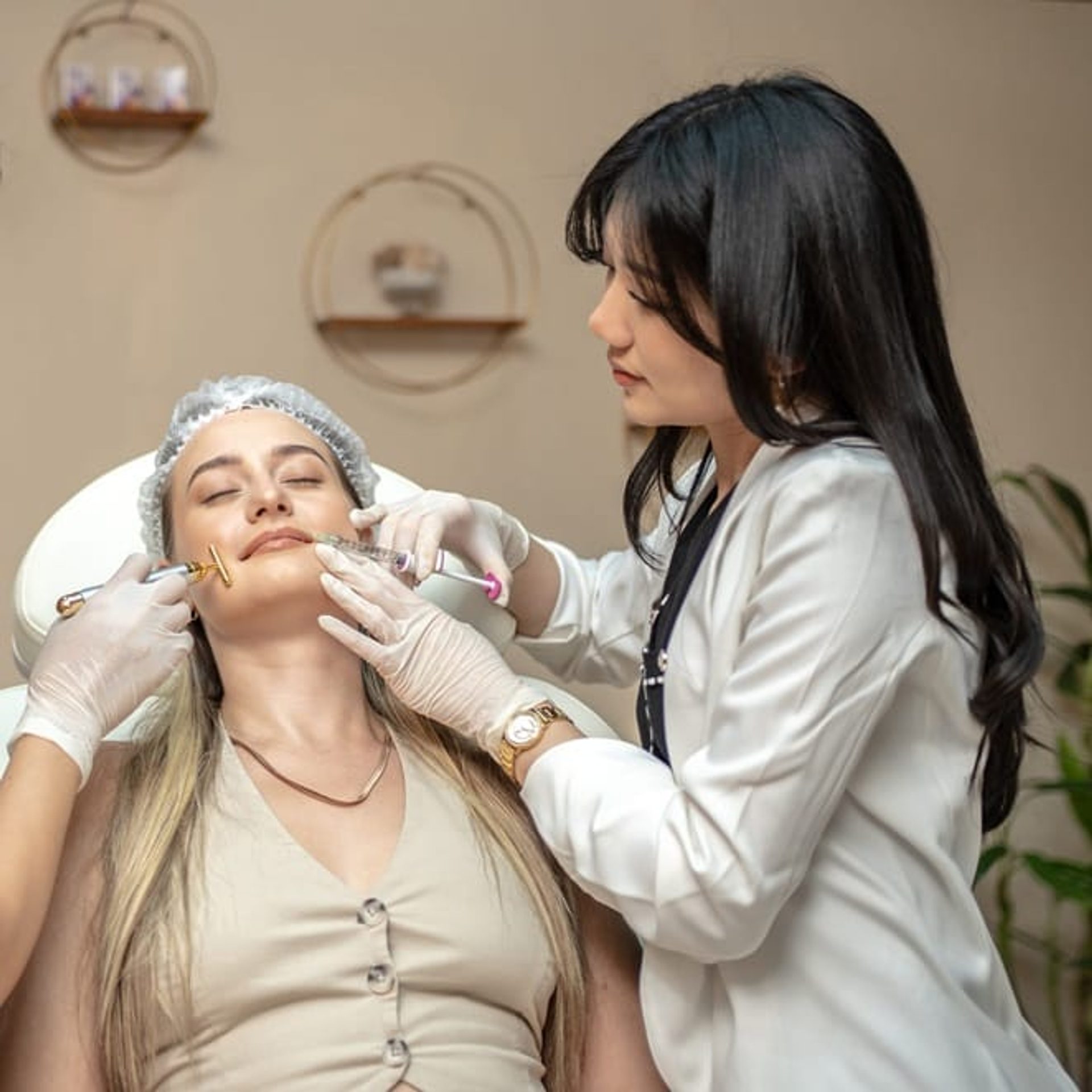 Lip filler touch-up session