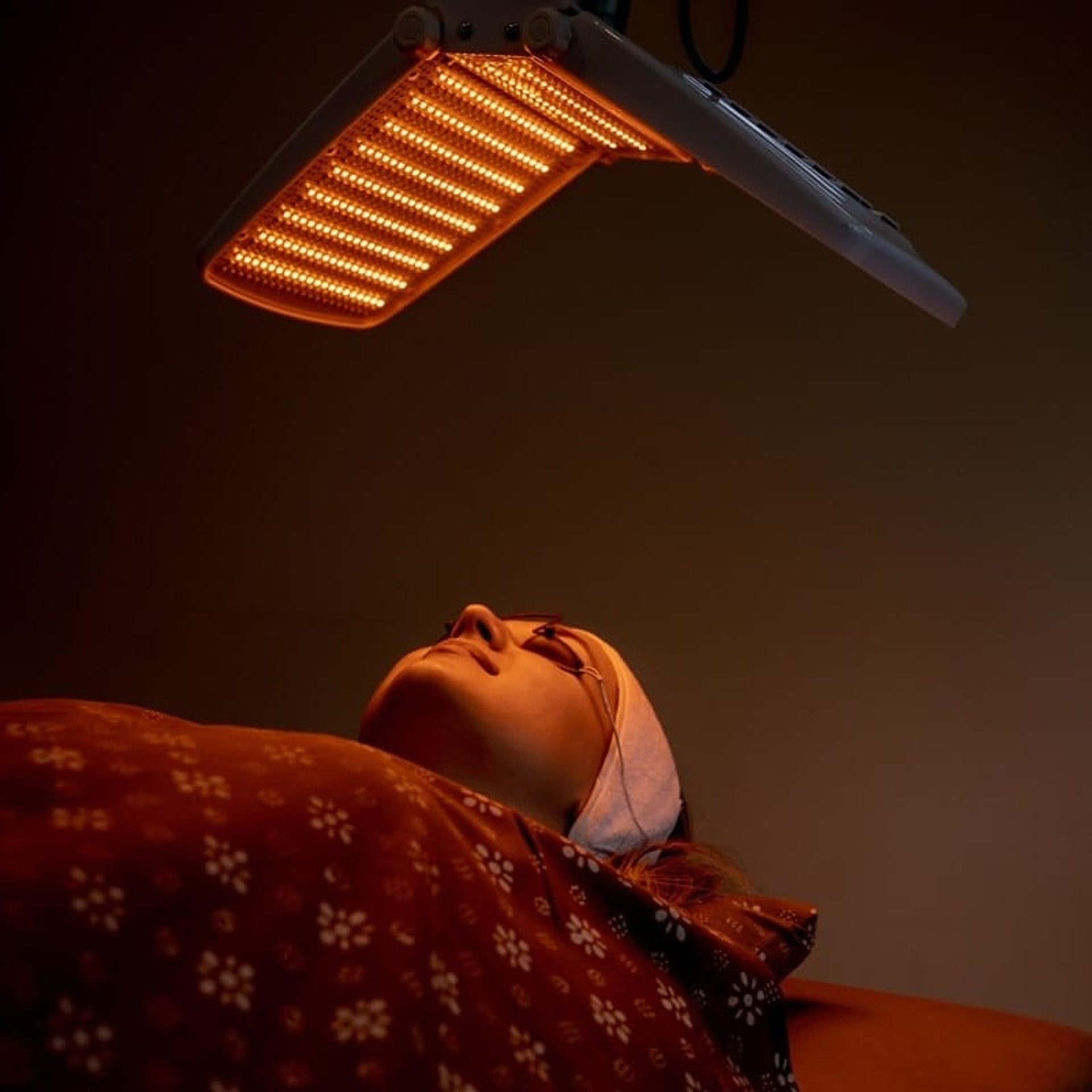 LED light therapy during a facial