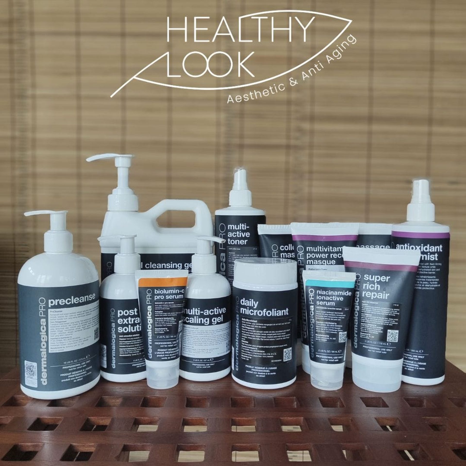 Skincare products used in facials at Healthy Look Aesthetic