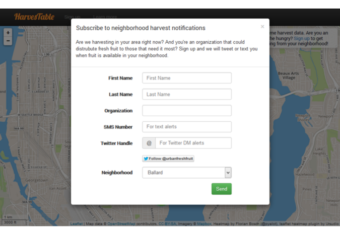 Notification sign up form