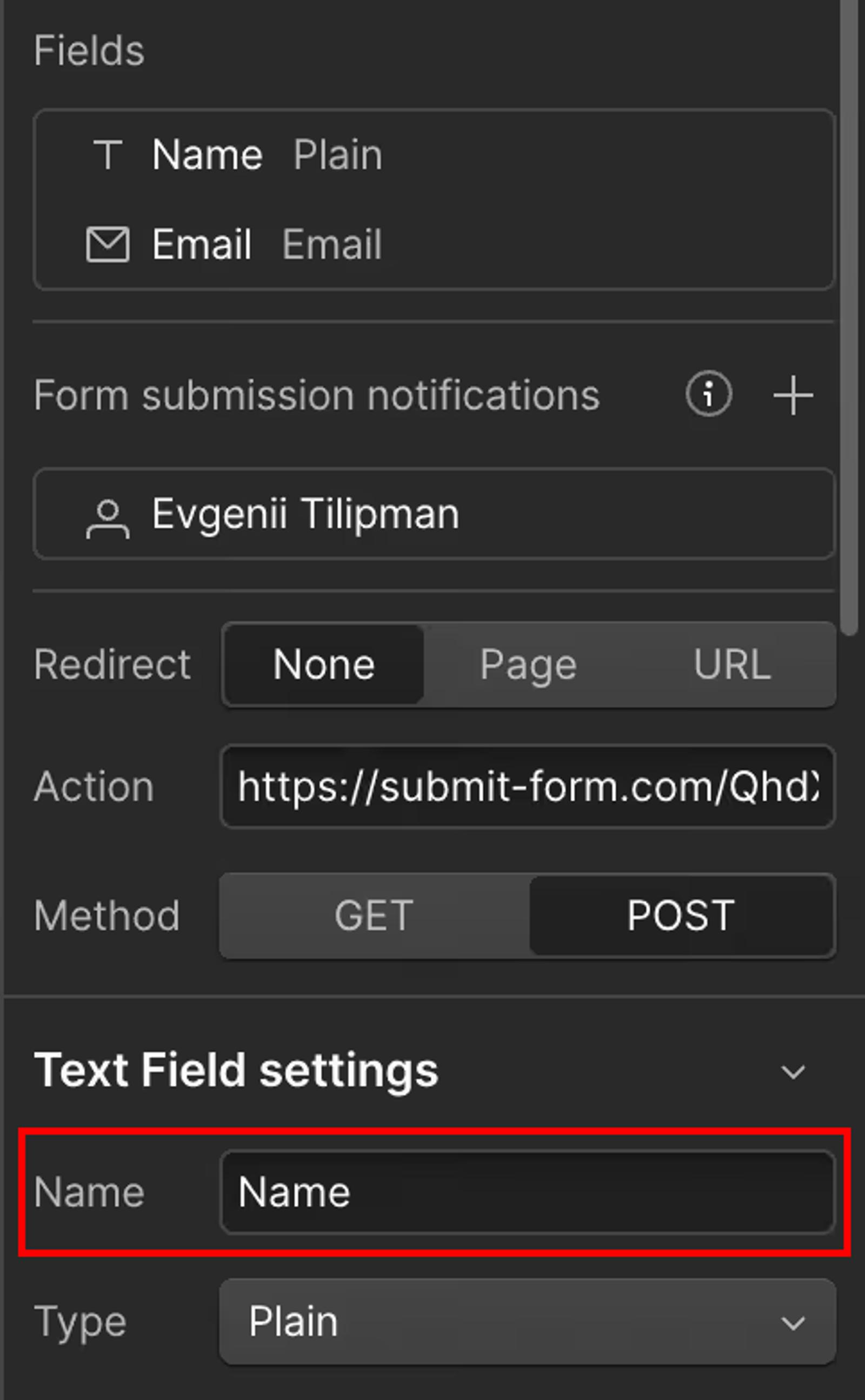 Wrong Name on Webflow Form input 
