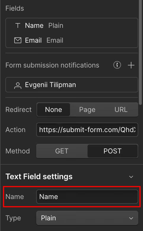 Wrong Name on Webflow Form input
