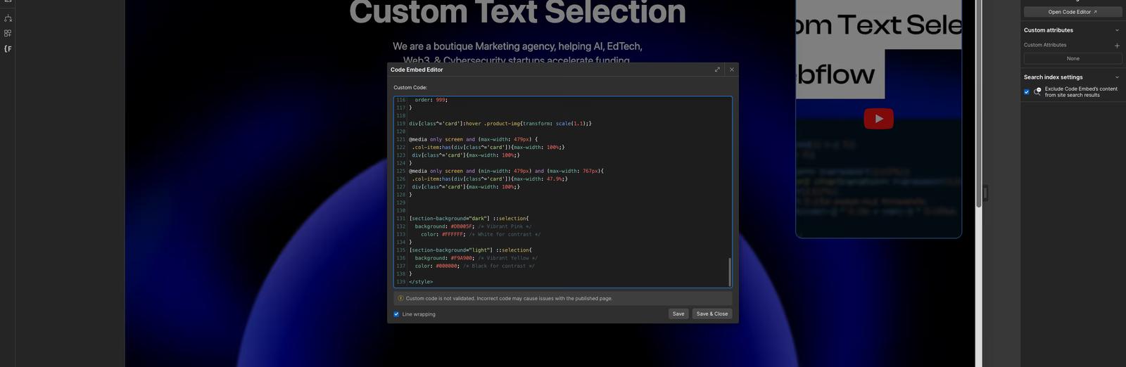 Embedding the css through the global embed code component