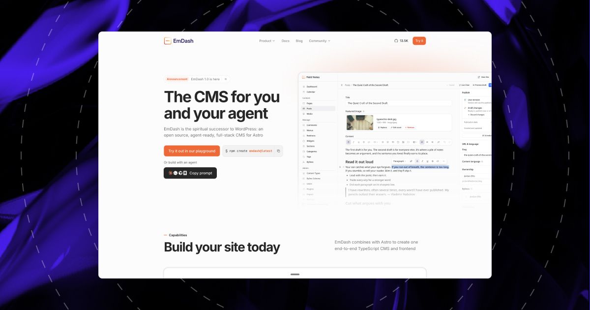 EmDash CMS from Cloudflare: a CMS built on Astro that runs inside the Astro app