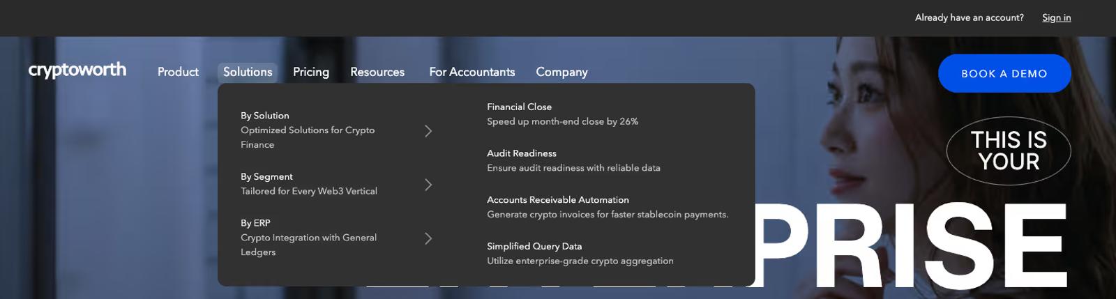 Cryptoworth Mega Menu Example