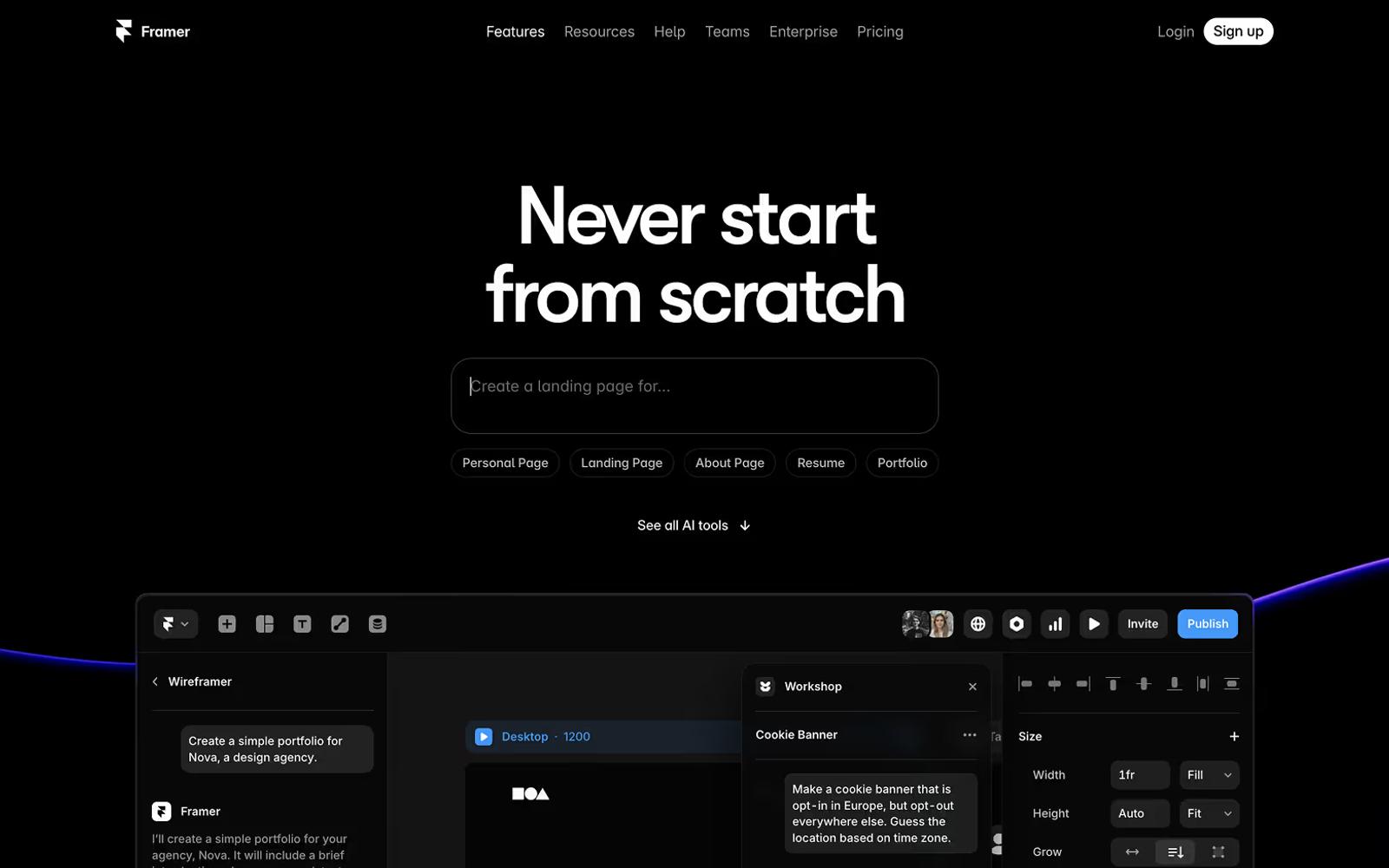 AI Website Example 25: Framer.ai