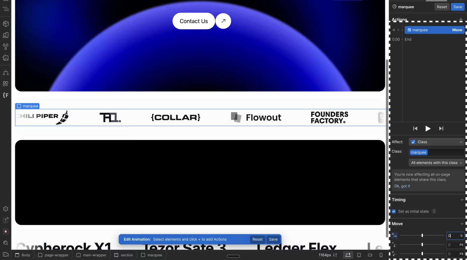Step 10: Adding Initial Keyframe for .marquee
