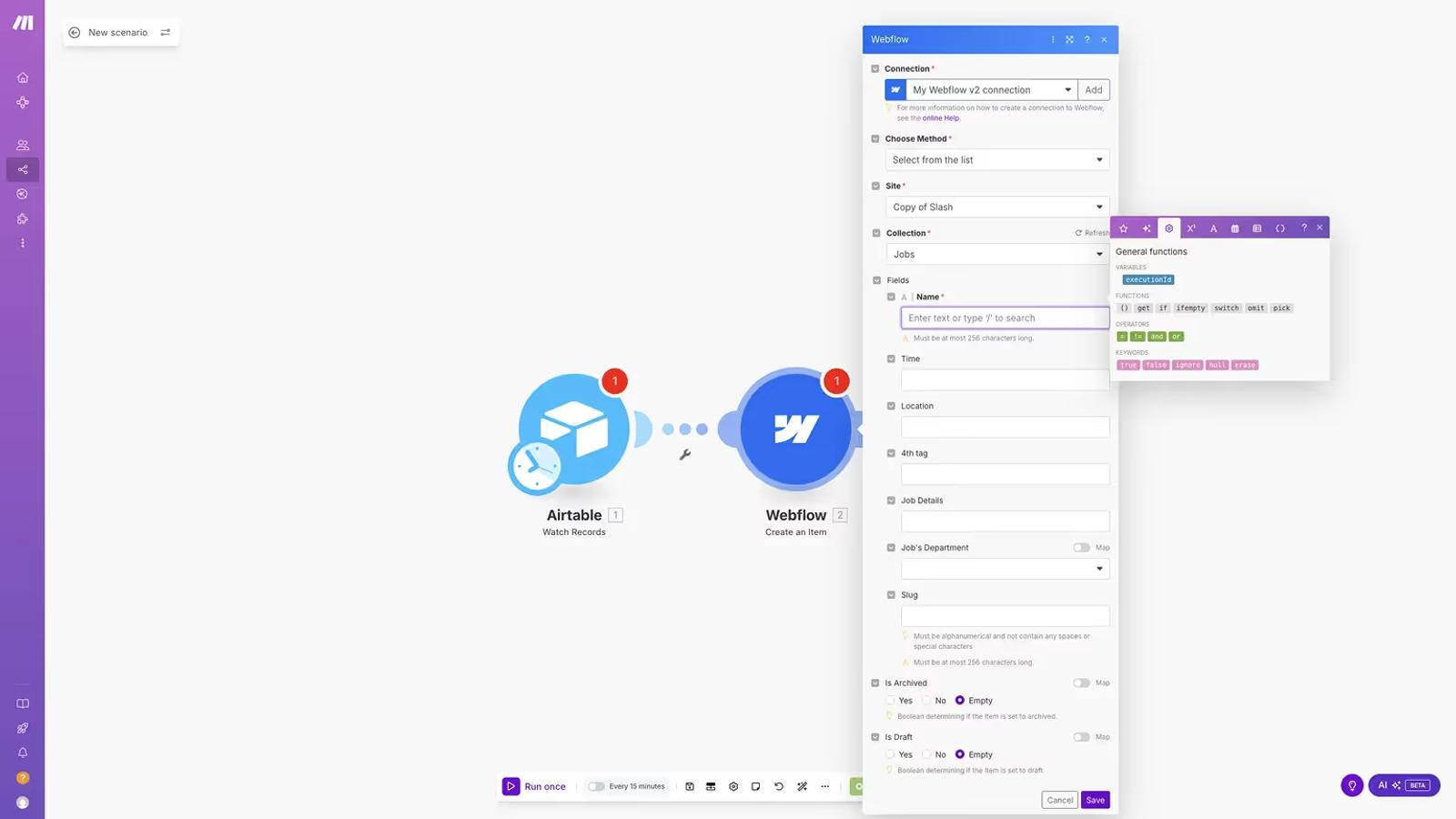Mapping Data from Airtable to Webflow CMS in Make