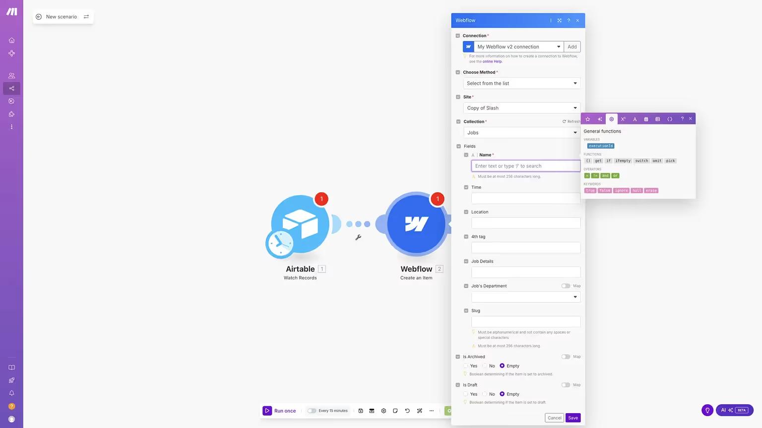 Mapping Data from Airtable to Webflow CMS in Make