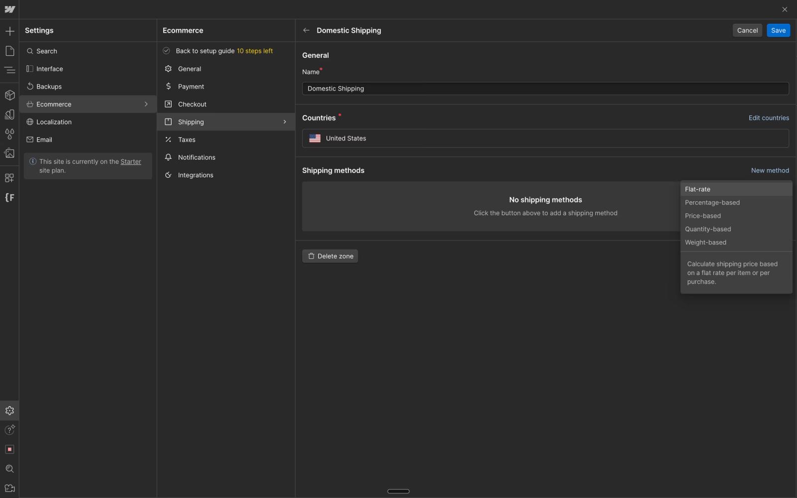 Choosing Shipping Methods in Webflow
