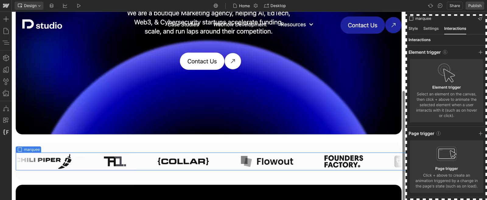 Step 7: Opening Webflow Interactions