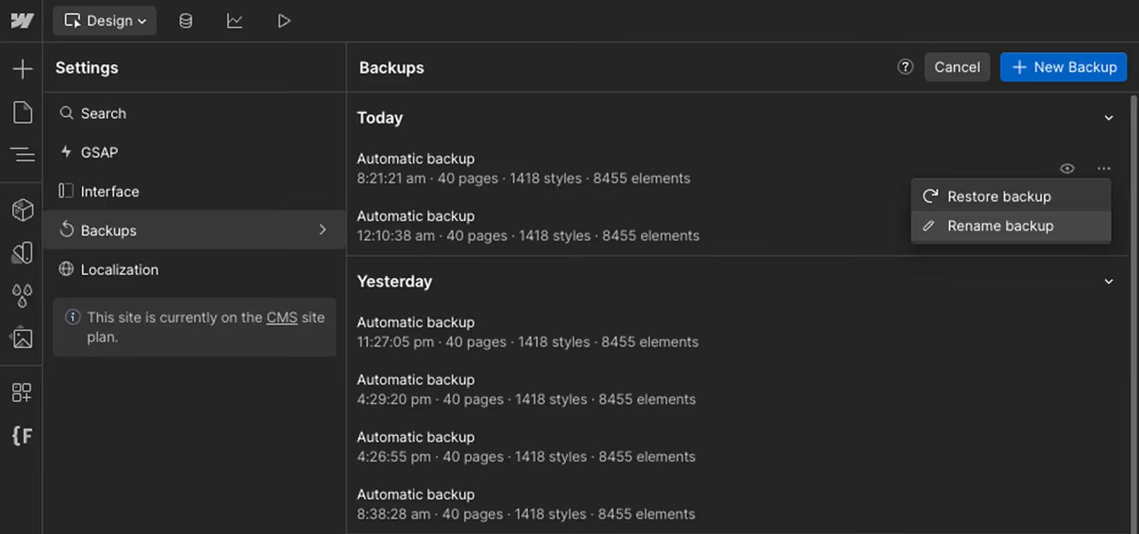 Renaming Automatically Generated Webflow Backup 