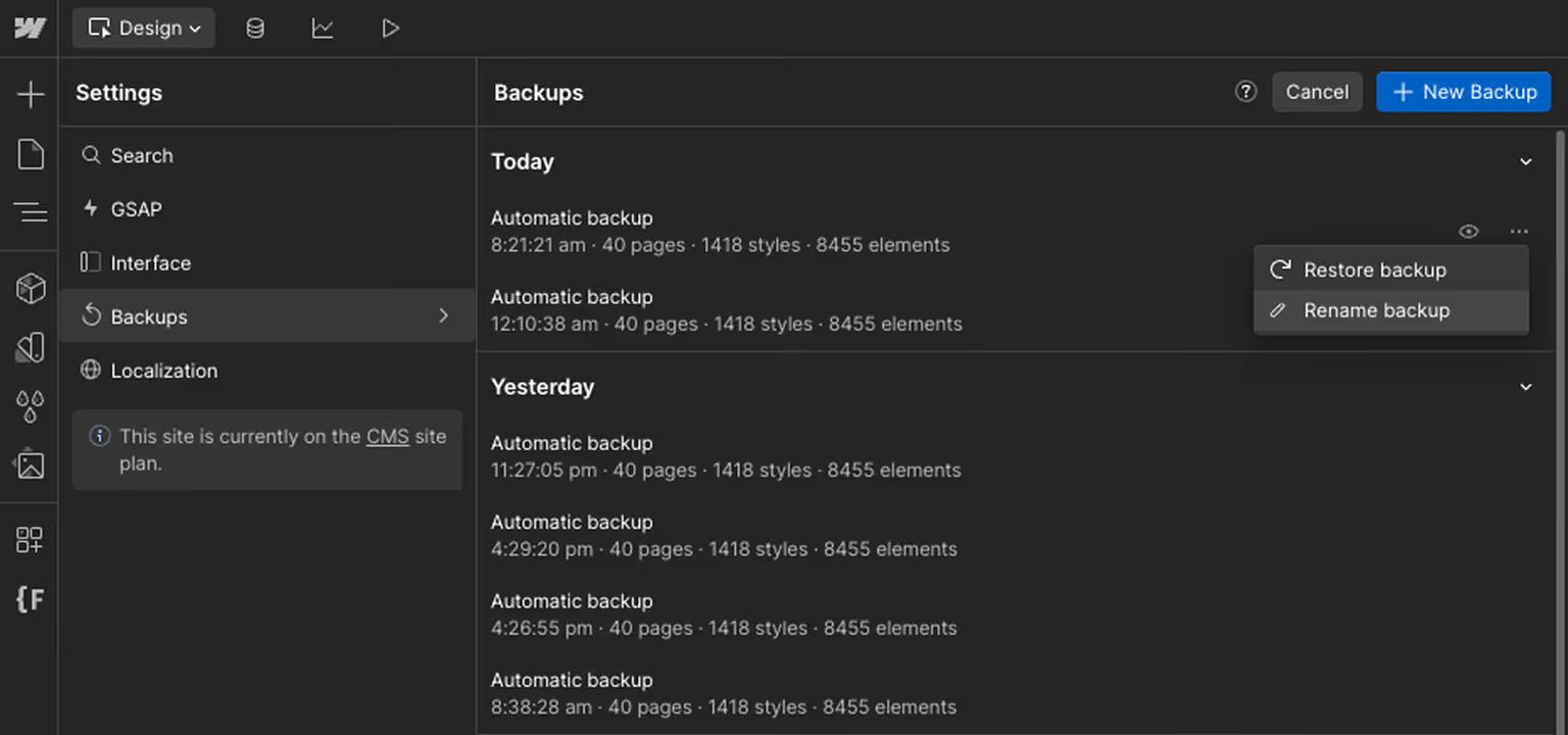 Renaming Automatically Generated Webflow Backup