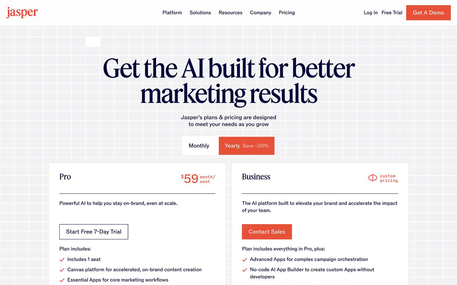 Jasper Pricing Page Example