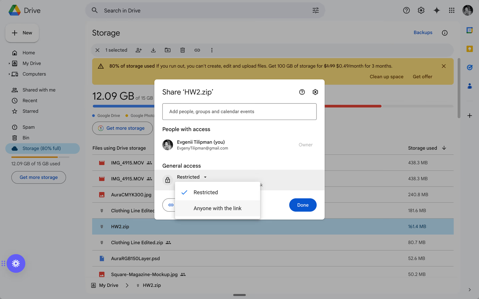 Copying Google Drive download link
