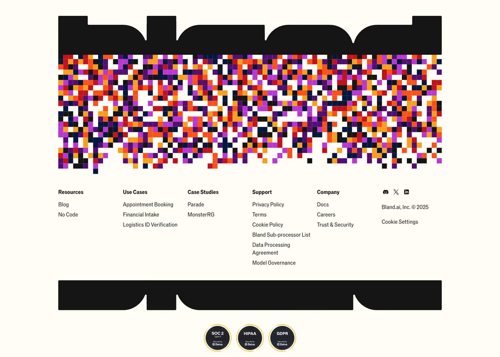 Website footer example #1: Bland.ai