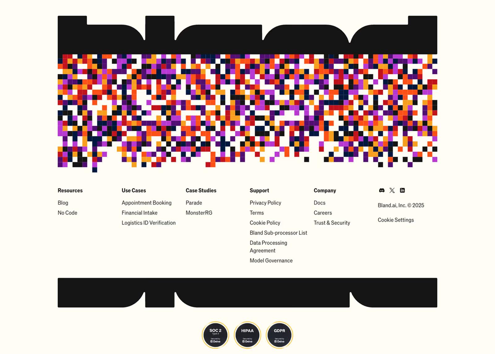 Website footer example #1: Bland.ai