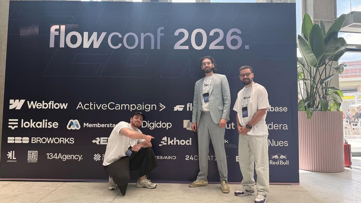 Part of the Khod team at flowConf 2026 in Belgrade.