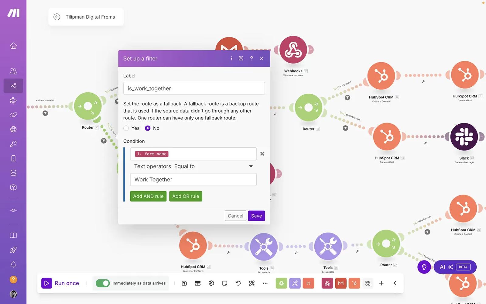 Webflow HubSpot Integration — Make Filters