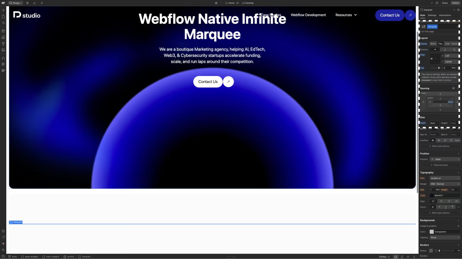 Step 3: Adding Marquee Div to Webflow
