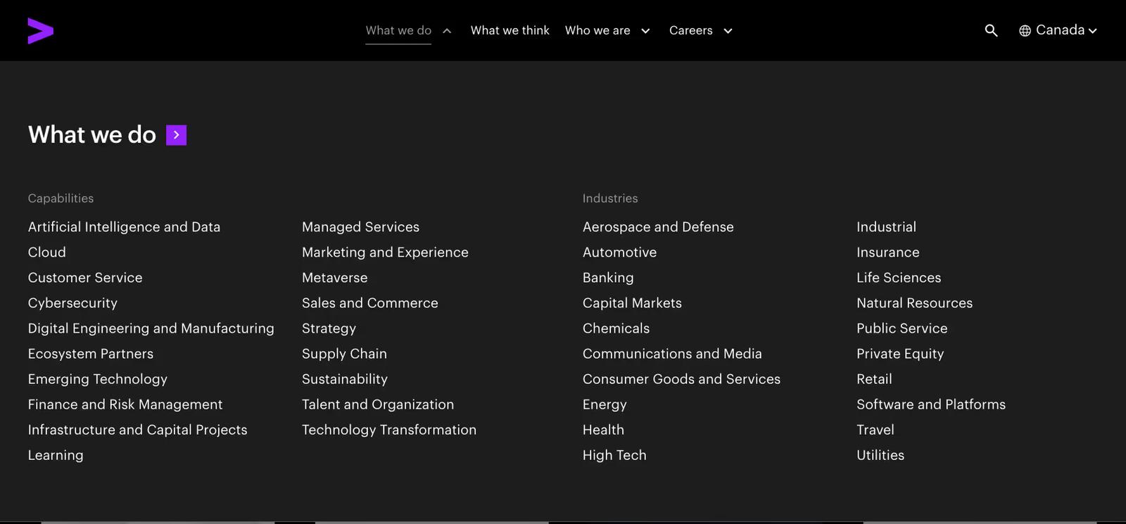 Accenture Meganav Menu Example