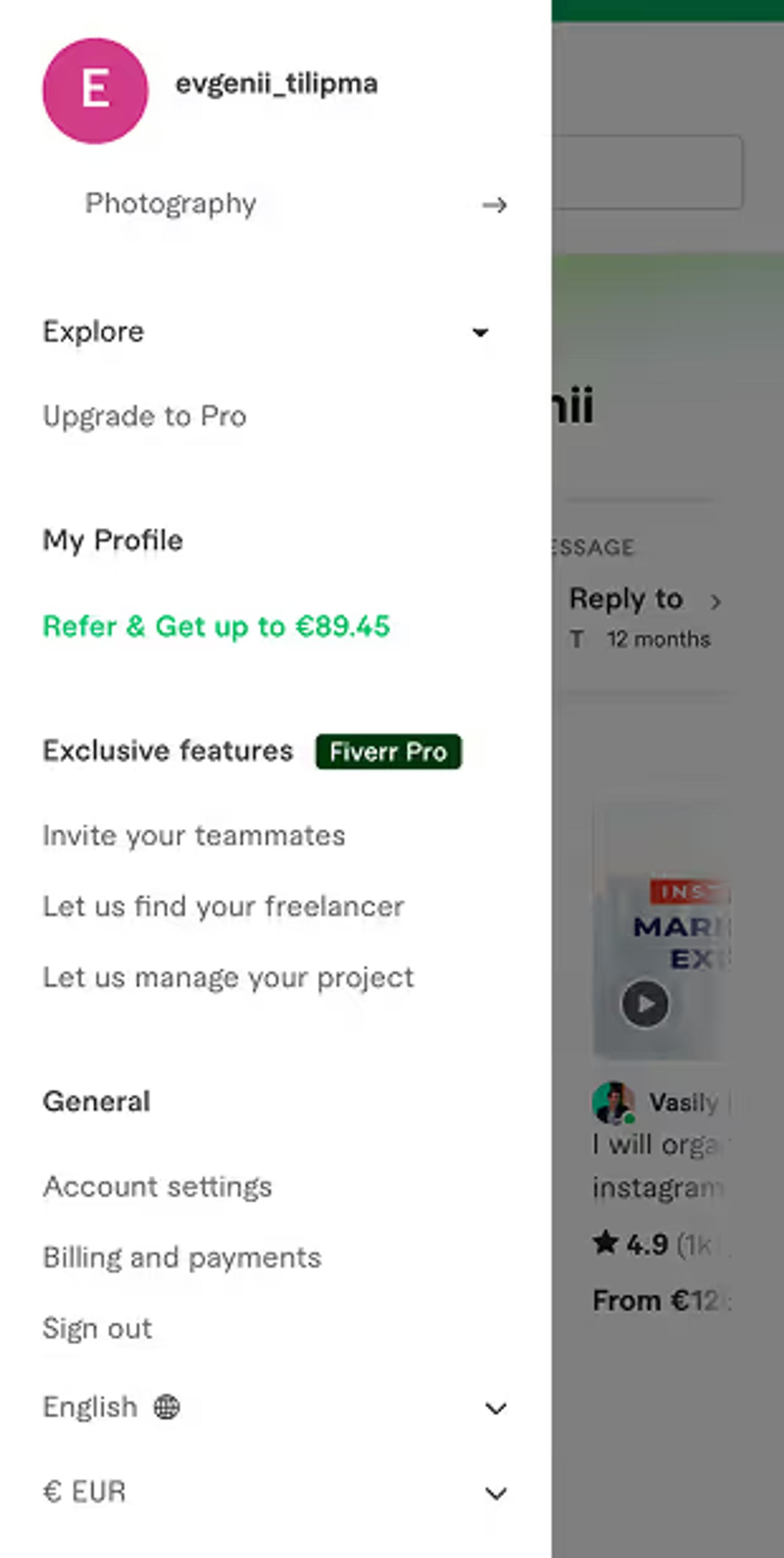 Fiverr Mega Menu Example Mobile Version