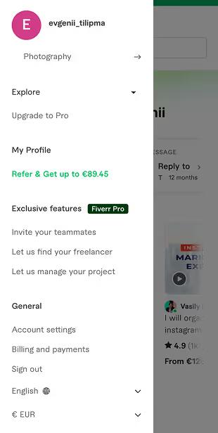 Fiverr Mega Menu Example Mobile Version