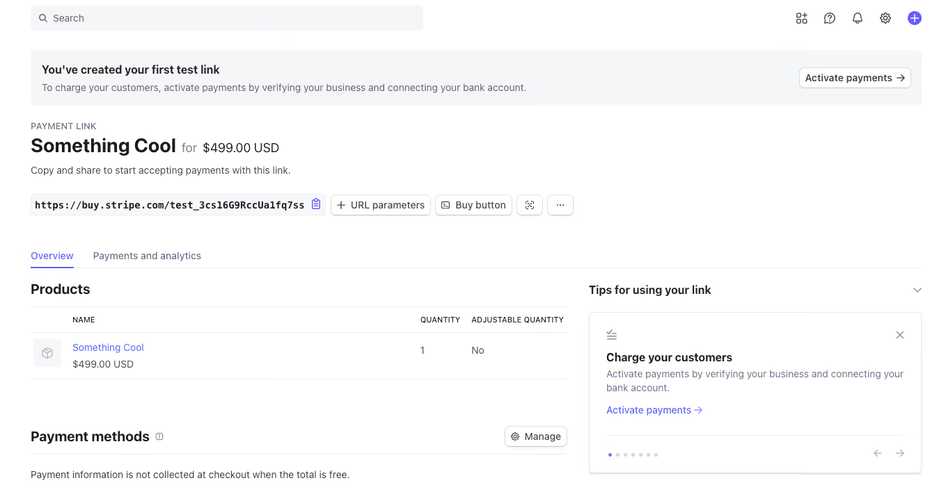 After creating a payment link in Stripe, you can copy it over to Webflow directly from Stripe's dashboard