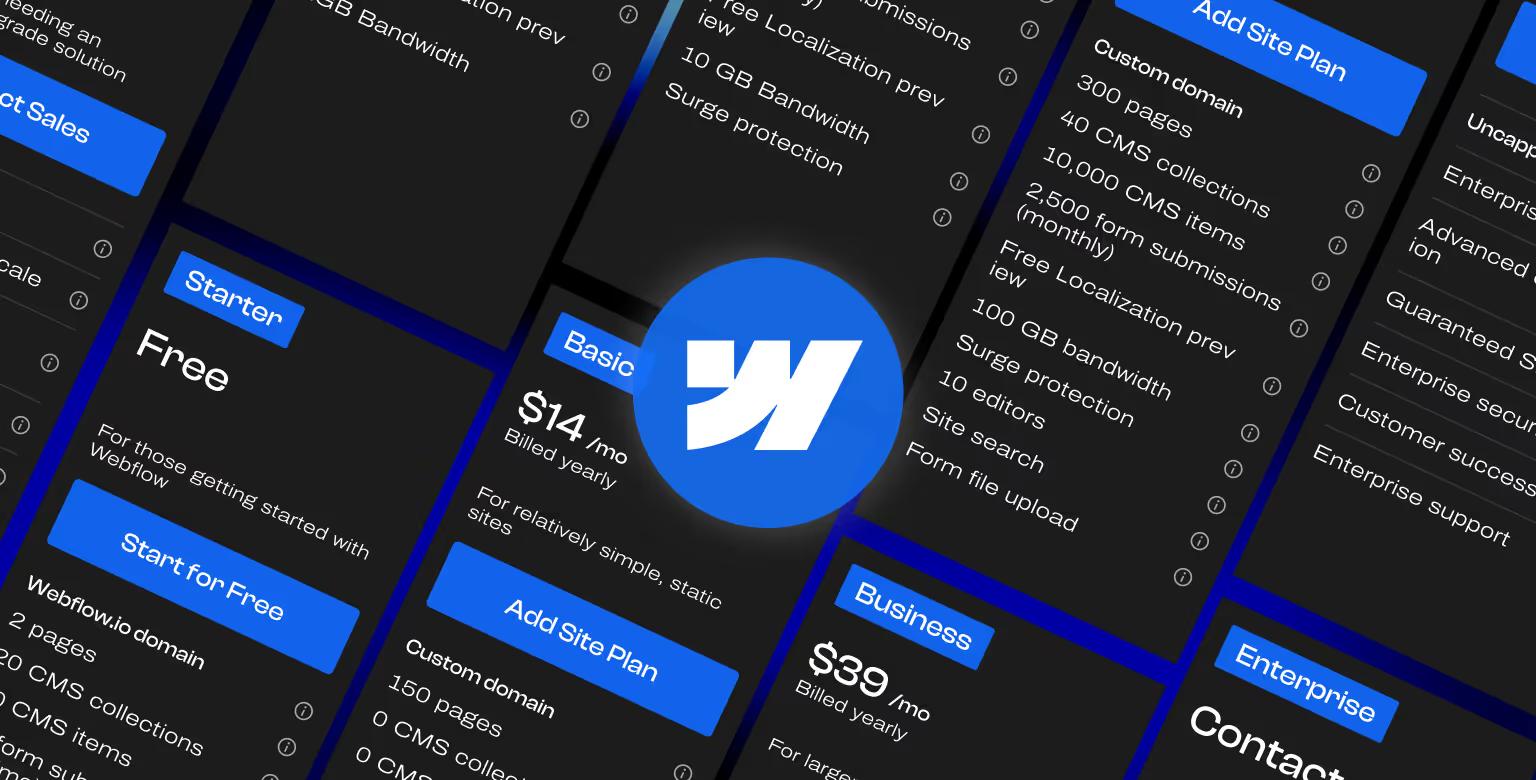 Compared to other development tools, Webflow is on higher end when talking about pricing