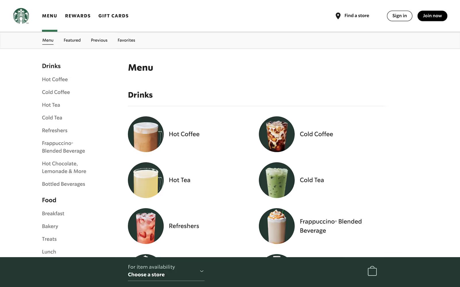 Starbucks Meganav Menu Example