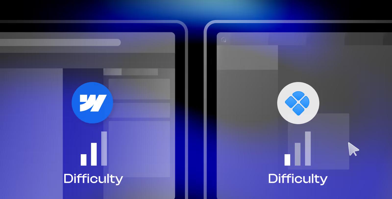 Side-by-side comparison of build difficulty in Webflow vs Detachless