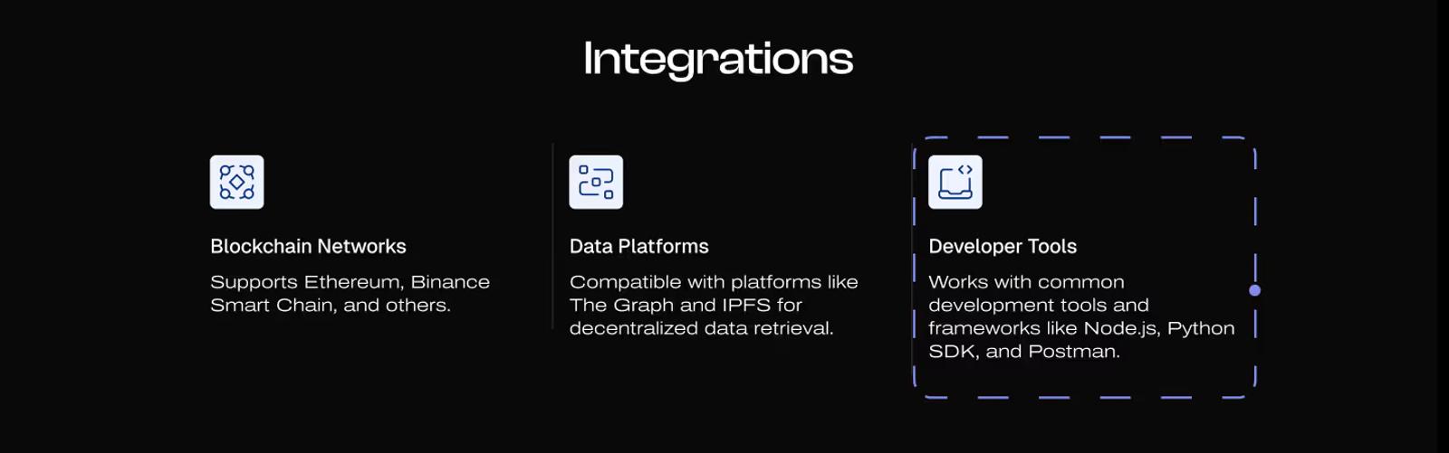 Integrations section example on a Web3 product page