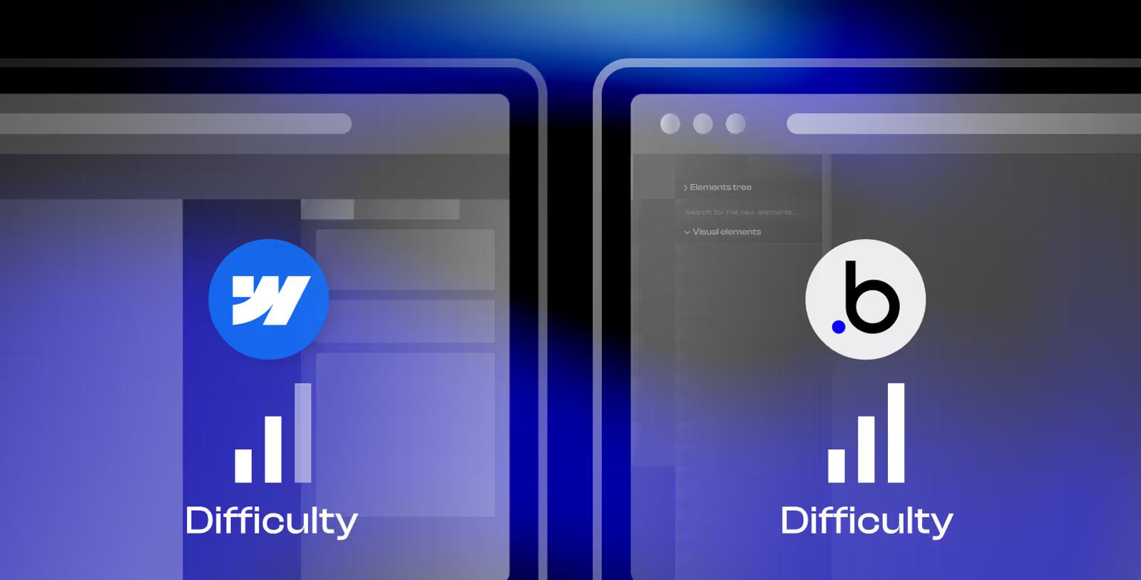 Side-by-side comparison of build difficulty in Webflow vs Bubble