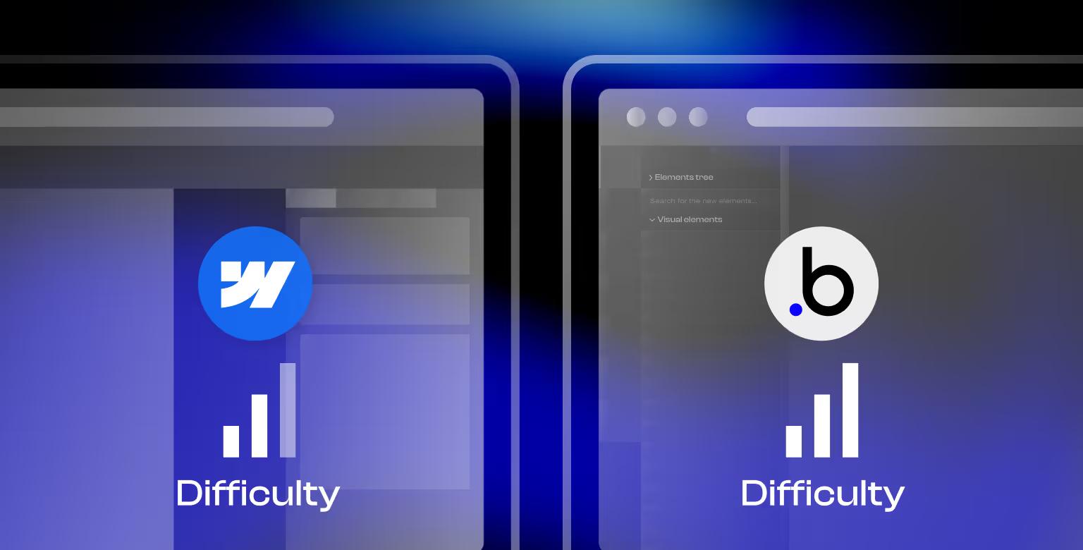 Side-by-side comparison of build difficulty in Webflow vs Bubble