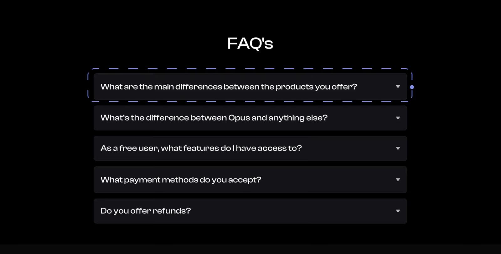 FAQ section example on a Web3 homepage