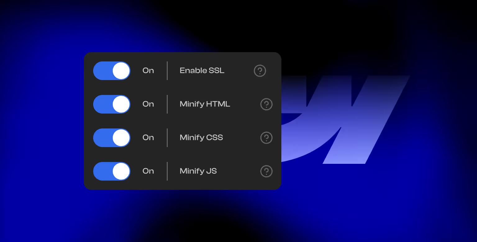 Code minification and SSL security settings in Webflow