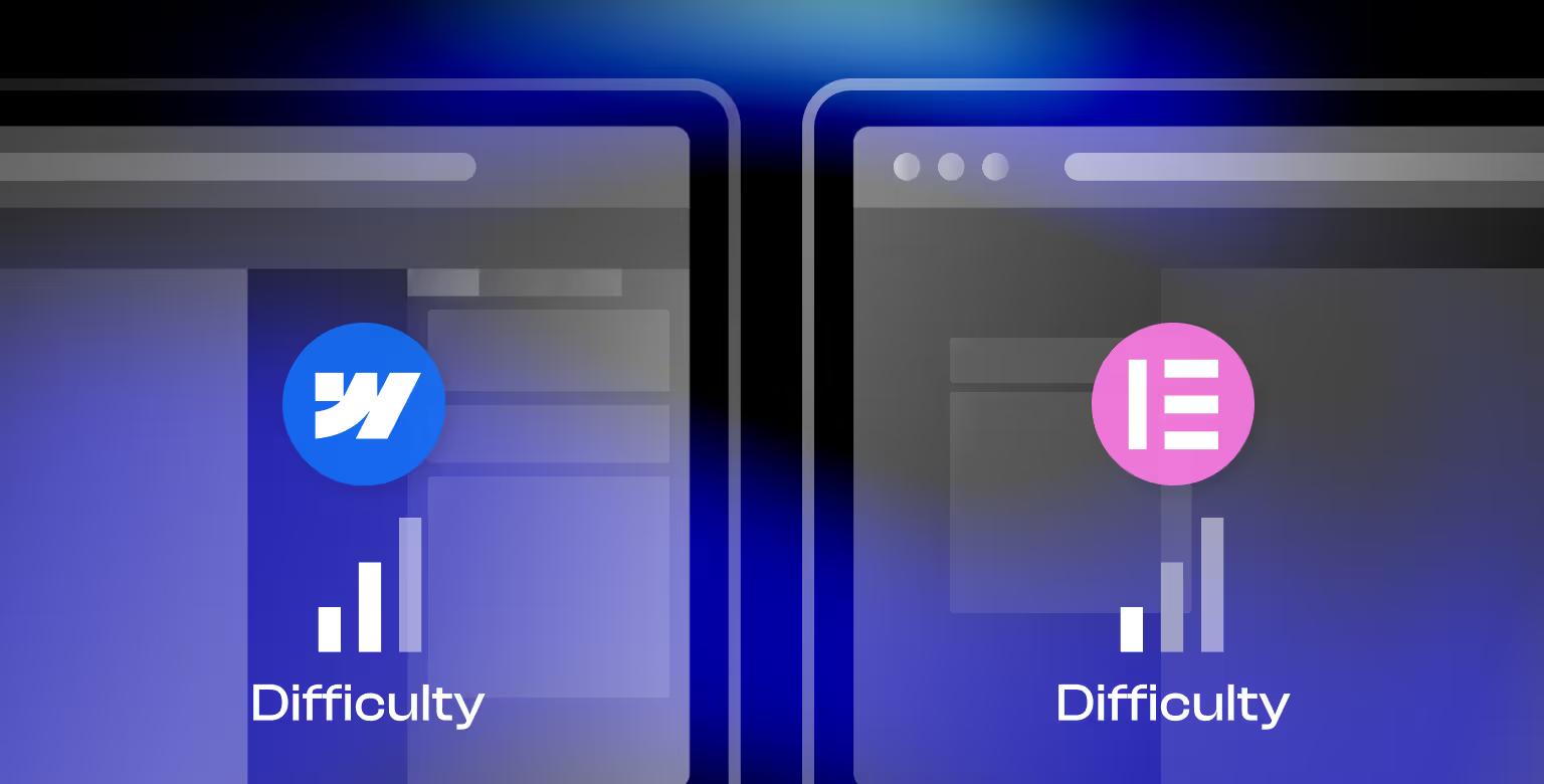 Side-by-side comparison of build difficulty in Webflow vs Elementor