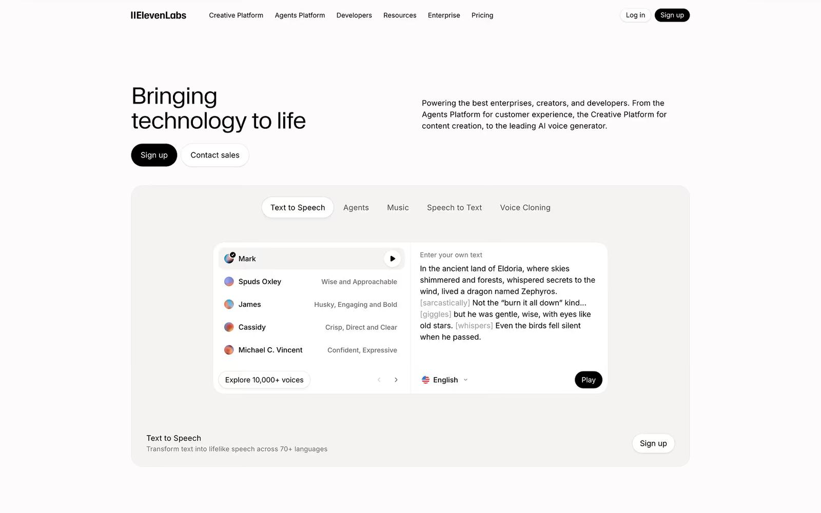 AI Website Example 4: ElevenLabs