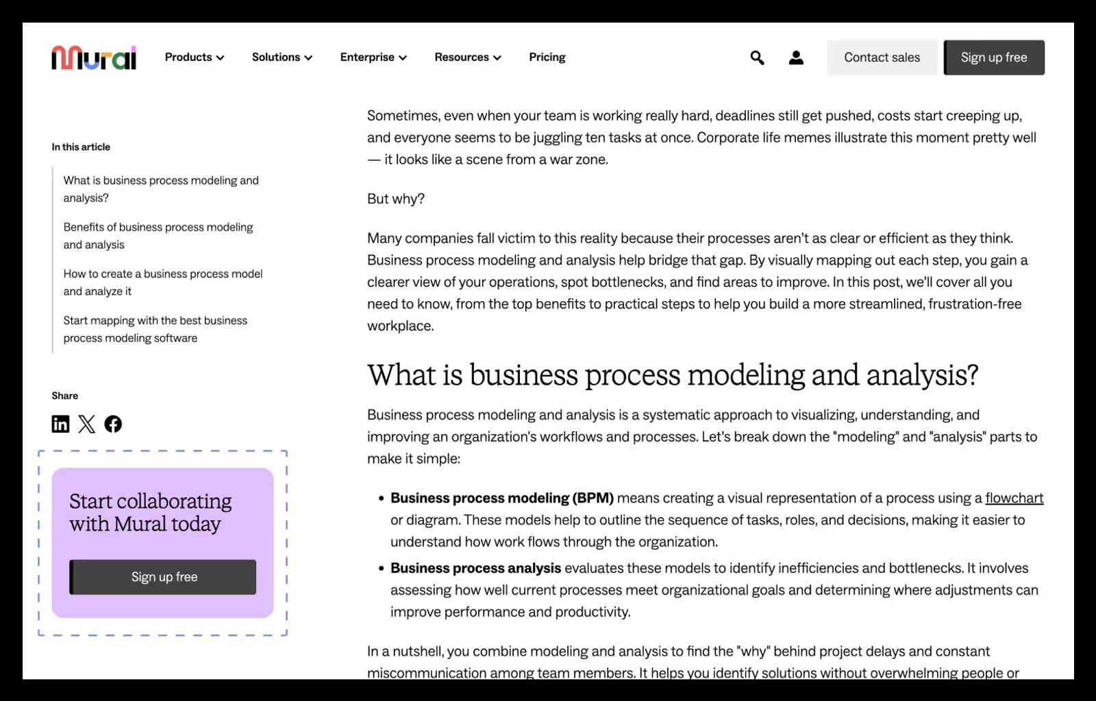 Call-to-action example from the Mural website