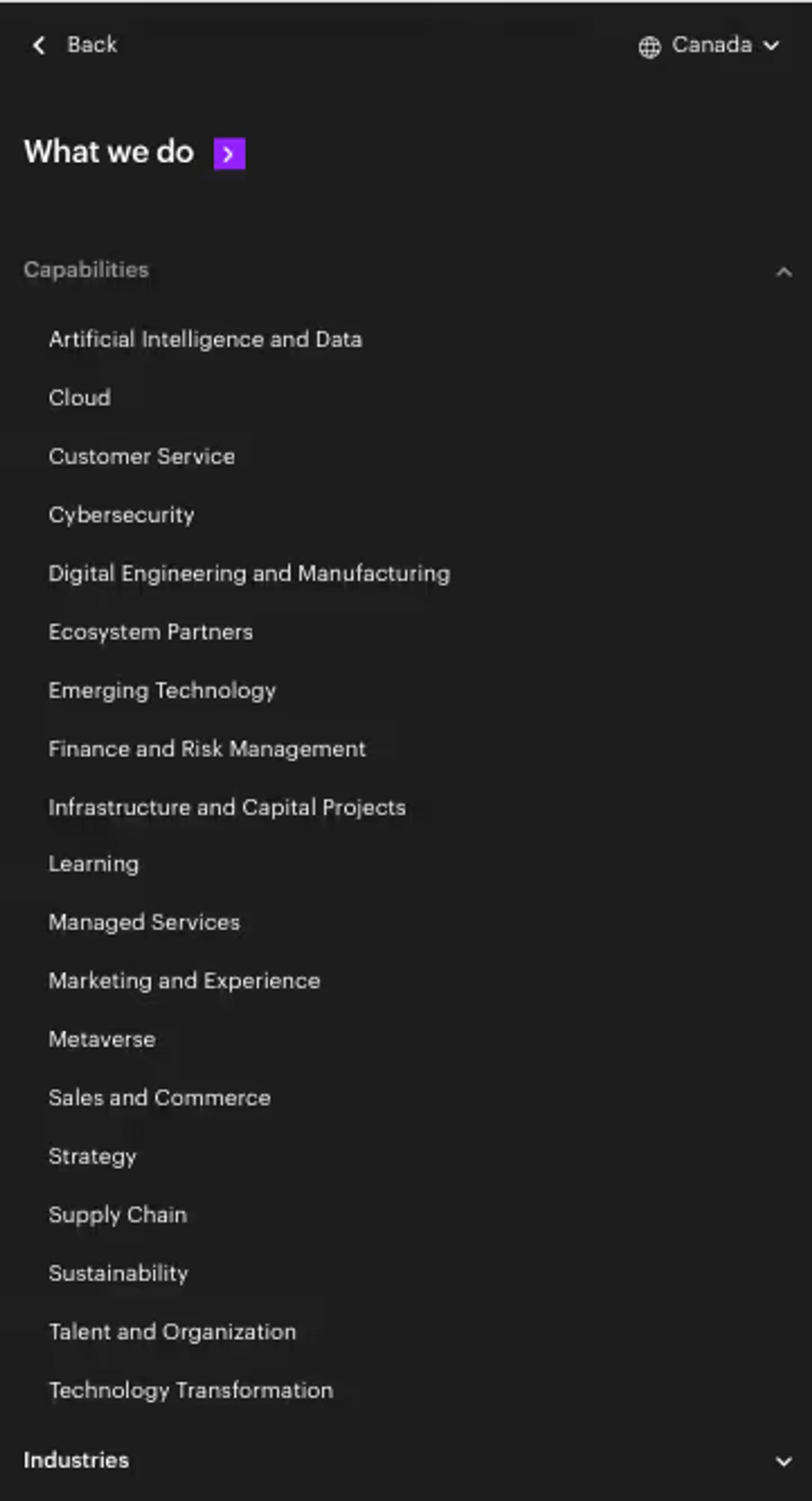 Accenture Meganav Menu Example Mobile Version