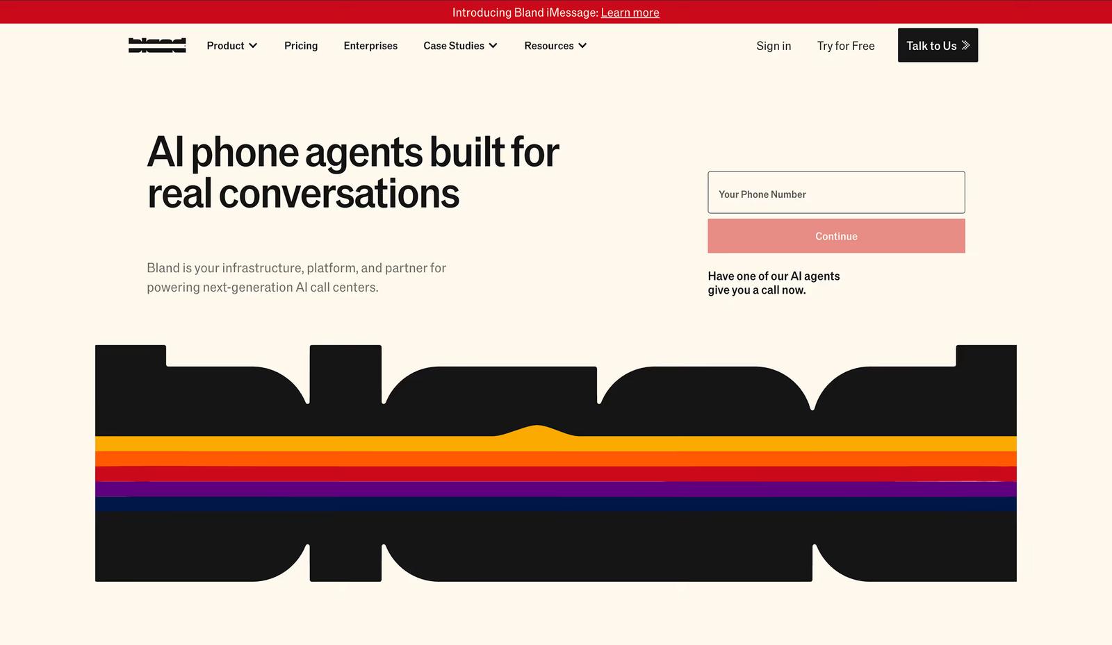 Screenshot of the Bland AI B2B website used as a best-practice example