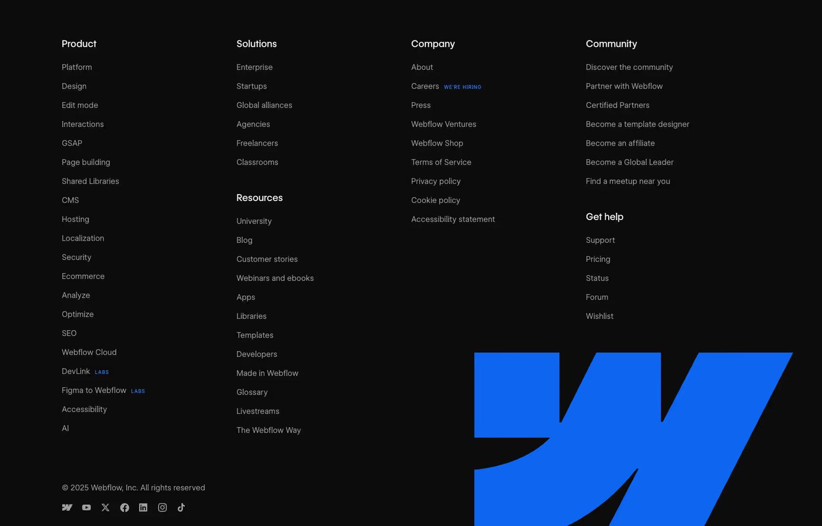 Website footer example #10: Webflow