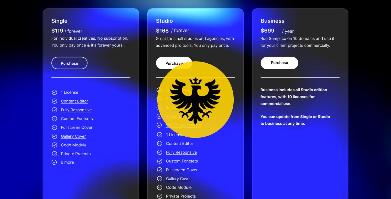 Semplice vs Webflow: Semplice Pricing