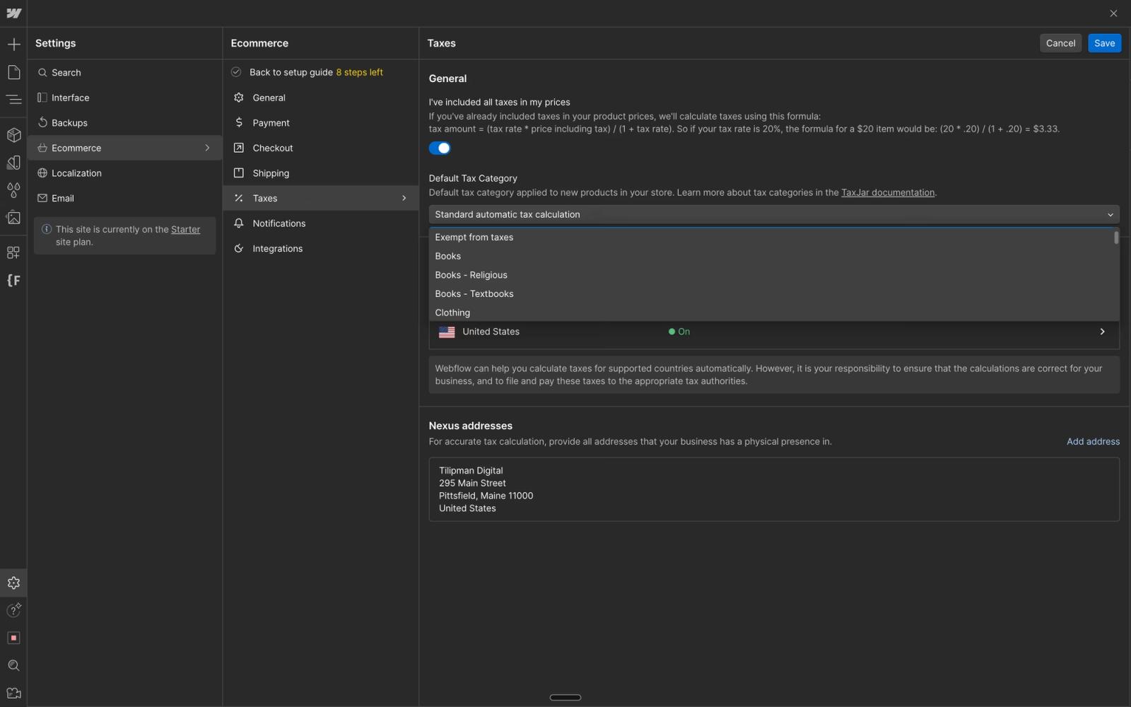 Reviewing Tax Methods in Webflow