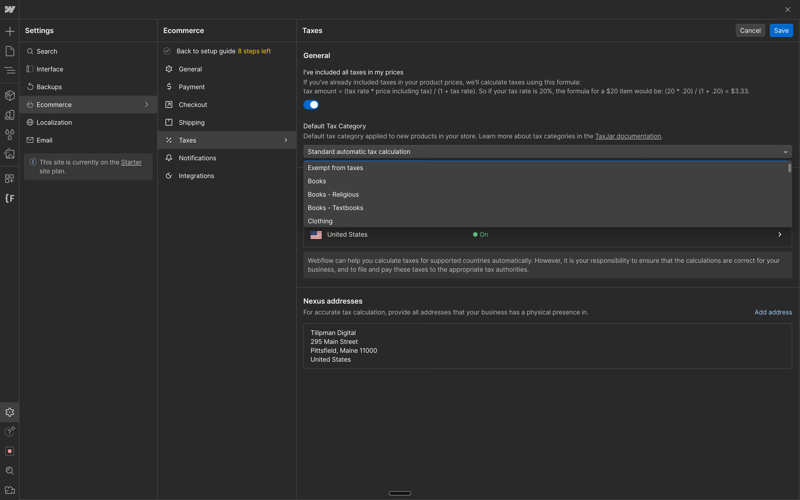 Reviewing Tax Methods in Webflow