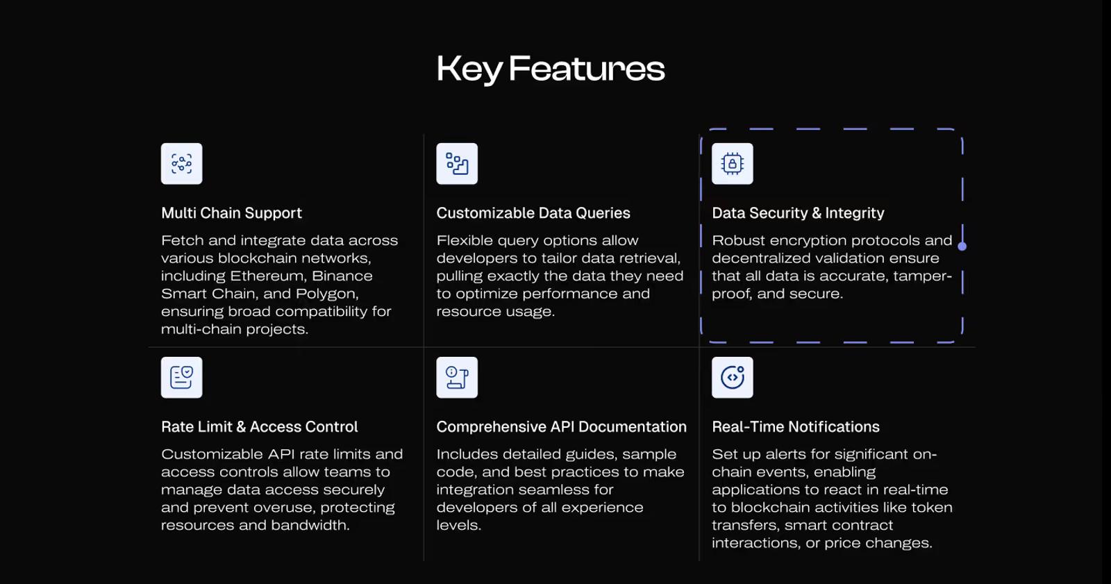 Features section example on a Web3 product page