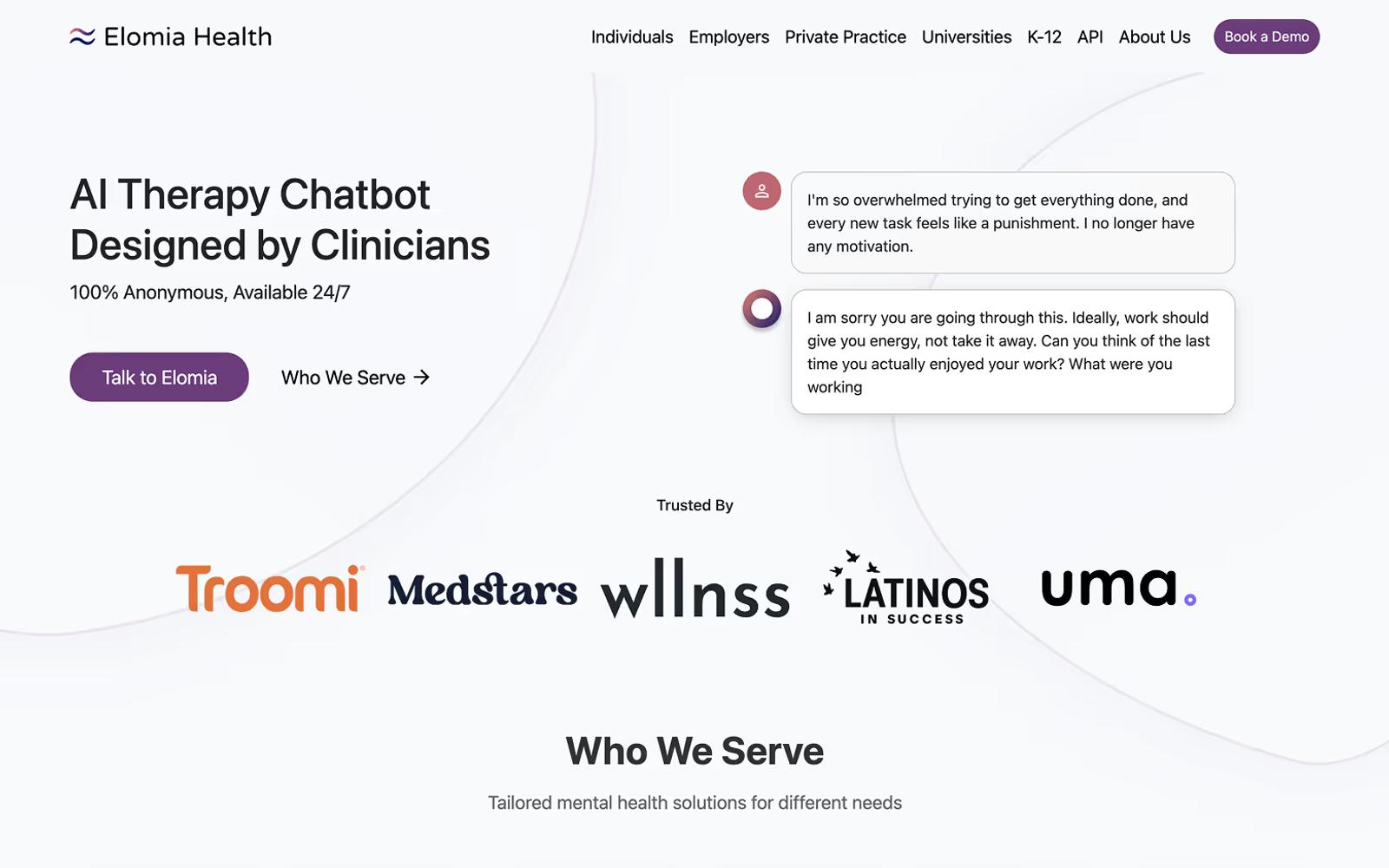 AI Website Example 15: Elomia Health