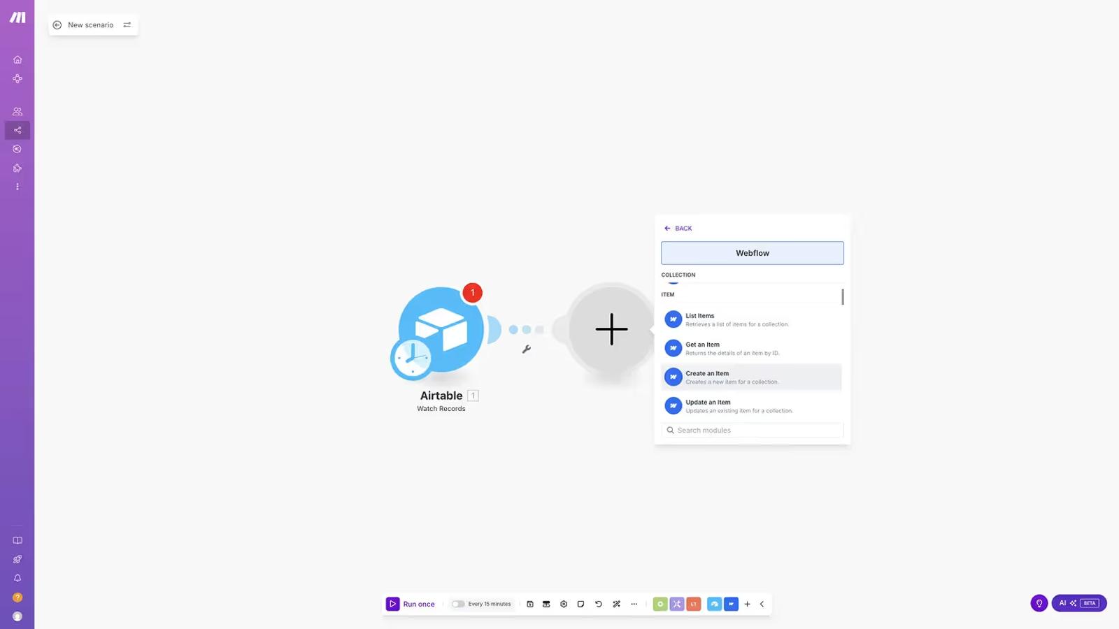 Adding Webflow Action Module in Make